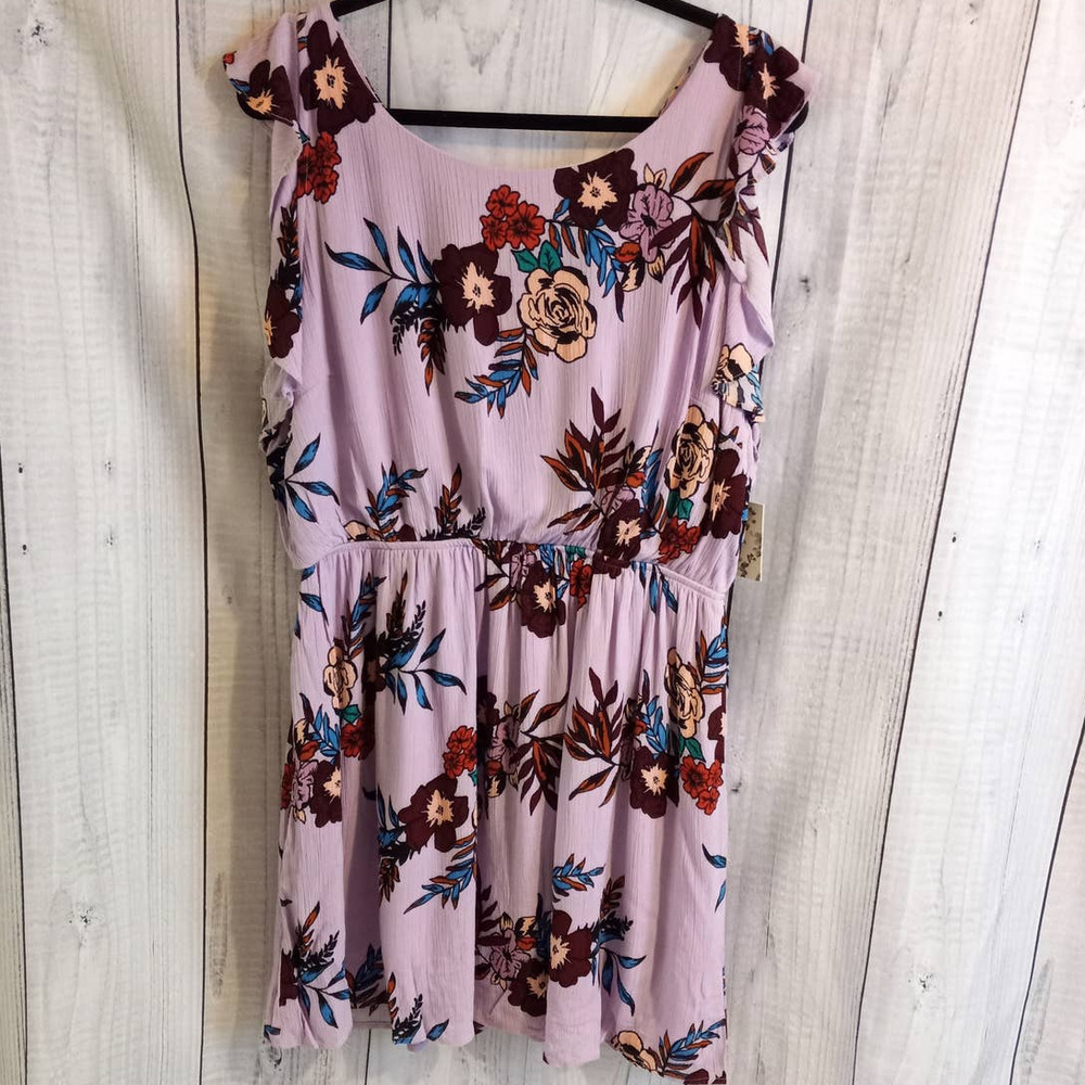 LDLA | Purple Floral Flutter Sleeve Dress with Lace-Up V-Back